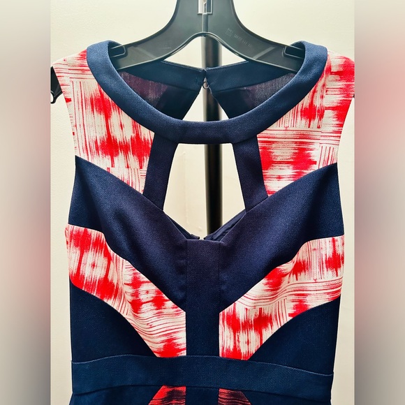 BCBGMAXAZRIA Averie Red, White and Blue Fitted Sleeveless Sheath Dress, Size 2 - Picture 2 of 13